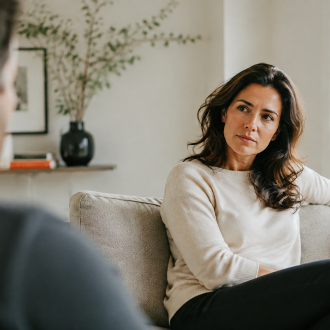 Girl in Couch Talking to Therapist